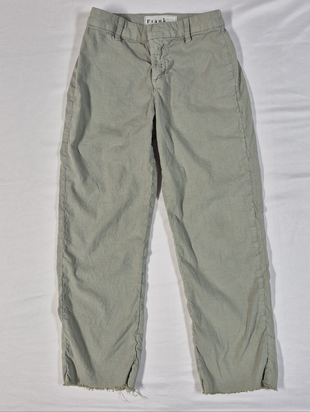 Frank & Eileen Kinsale Sage Green Cotton Flax Blend Raw Hem Cropped Pants Size 0